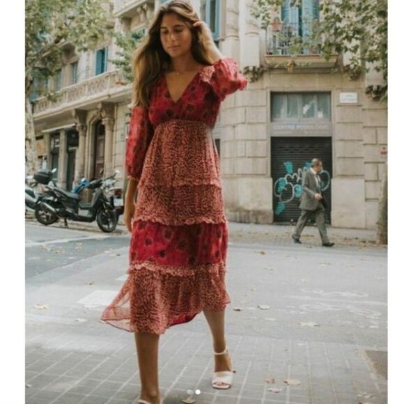 New ba&sh Gypsie Rose Dress Red Medium - Picture 12 of 16